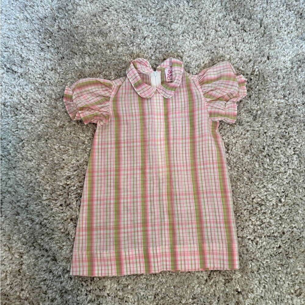 Vintage Pink and Green Plaid Kids Casual Dress